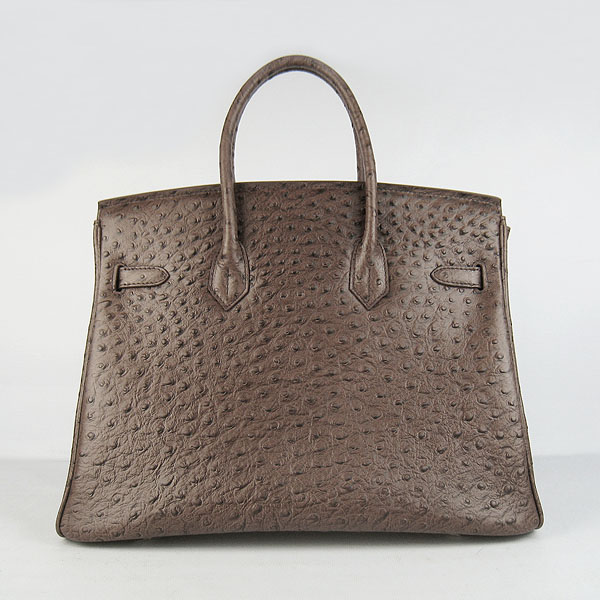 High Quality Fake Hermes Birkin 35CM Ostrich Veins Handbag Dark Coffee 6089